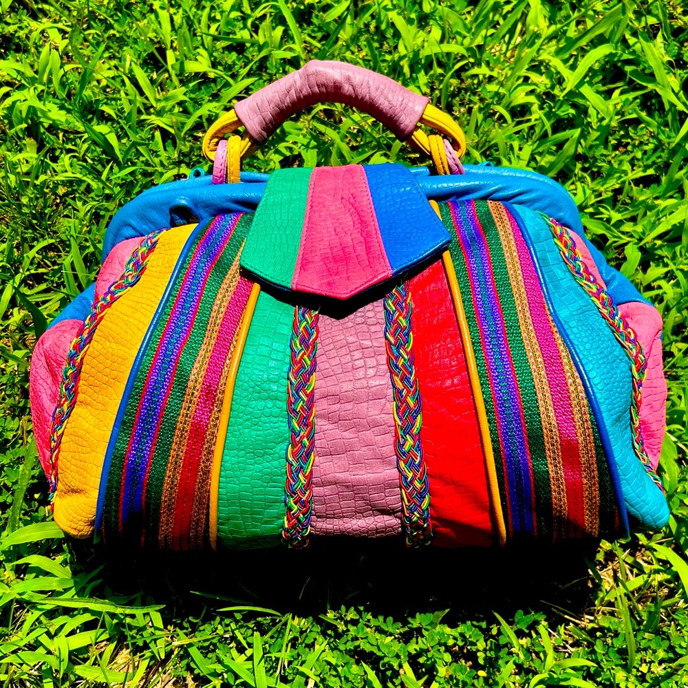 SOLDDD Samir Vintage 80s Colorful Leather Purse Colorblock Patchwork
Handbag